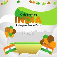 Indian Independence Day banner in colorful modern geometric style. Square greeting card cover Happy national independence day with typography. National holiday celebration party background vector