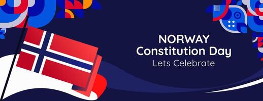 Norwegian Constitution Day banner in colorful modern geometric style. Happy Norway national independence day greeting card cover with typography. Vector illustration for celebrating national holidays