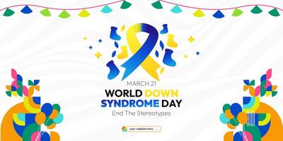 World Down Syndrome Day banner in modern geometric style. Down Syndrome Day geometry banner for social media, poster, invitation, greeting and more. Geometric background with typography. vector