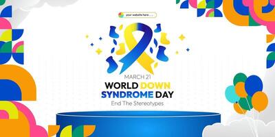 World Down Syndrome Day banner in modern geometric style. Down Syndrome Day geometry banner for social media, poster, invitation, greeting and more. Geometric background with typography. vector