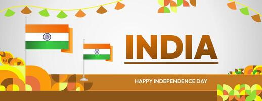 Indian Independence Day banner in colorful modern geometric style. Happy national independence day greeting card cover with typography. Vector illustration for national holiday celebration party