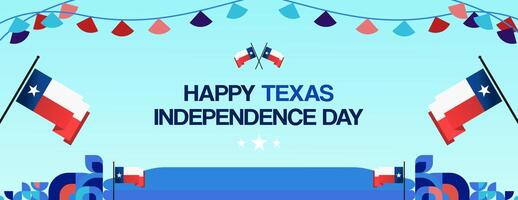 Texas Independence Day banner in colorful modern geometric style. Happy national independence day greeting card cover with typography. Vector illustration for national holiday celebration party