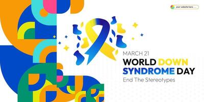 World Down Syndrome Day banner in modern geometric style. Down Syndrome Day geometry banner for social media, poster, invitation, greeting and more. Geometric background with typography. vector