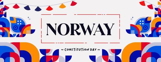 Norwegian Constitution Day banner in colorful modern geometric style. Happy Norway national independence day greeting card cover with typography. Vector illustration for celebrating national holidays