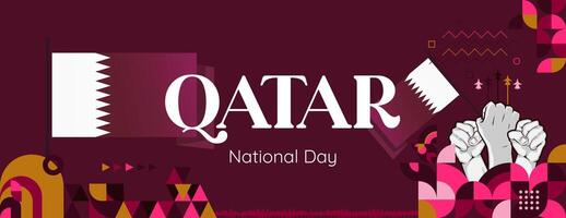 Qatar National Day banner in colorful modern geometric style. Qatar national independence day greeting card cover with typography. Vector illustration for national holiday celebration party