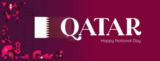 Qatar National Day banner in colorful modern geometric style. Qatar national independence day greeting card cover with typography. Vector illustration for national holiday celebration party