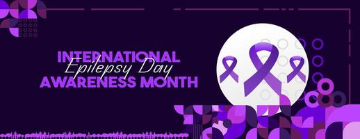 International Epilepsy Day banner with geometric ornament. Raising awareness about epilepsy, improving treatment, for better care. World Epilepsy Day modern background in purple color vector