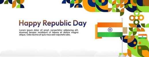 Indian Republic Day banner in modern geometric style. Wide banner for ads, social media and more with typography. Illustration for national holiday celebration party. Happy Republic Day 26 January vector