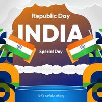 Indian Republic Day banner in modern geometric style. Square banner for social media and more with typography. Vector illustration for national holiday celebration party. Happy Republic Day 26 January