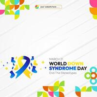 World Down Syndrome Day banner in colorful modern geometric style. Happy Down Syndrome Day square banner for social media, posters, invitations, greetings and more vector