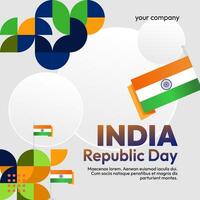 Indian Republic Day banner in modern geometric style. Square banner for social media and more with typography. Vector illustration for national holiday celebration party. Happy Republic Day 26 January