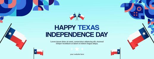 Texas Independence Day banner in colorful modern geometric style. Happy national independence day greeting card cover with typography. Vector illustration for national holiday celebration party