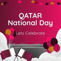 Qatar National Day banner in modern geometric style. Square banner for social media and more with typography. Vector illustration for national holiday celebration party. Happy Qatar National Day 2024