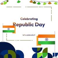 Indian Republic Day banner in modern geometric style. Square banner for social media and more with typography. Vector illustration for national holiday celebration party. Happy Republic Day 26 January