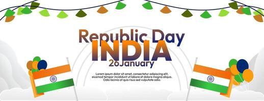 Indian Republic Day banner in modern geometric style. Wide banner for ads, social media and more with typography. Illustration for national holiday celebration party. Happy Republic Day 26 January vector