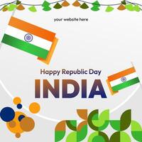 Indian Republic Day banner in modern geometric style. Square banner for social media and more with typography. Vector illustration for national holiday celebration party. Happy Republic Day 26 January
