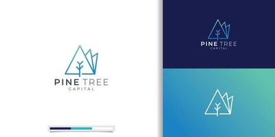 Minimalist Pine Tree logo with line art style design. Three pines concept logo Vector Art linear.