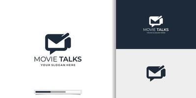 movie talk logo, cinema discussion icon, film roll combine with bubble speech logo concept inspiration vector