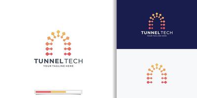 elegant tunnel logo design, concept design with technology dot shape with gradient color branding inspiration. vector