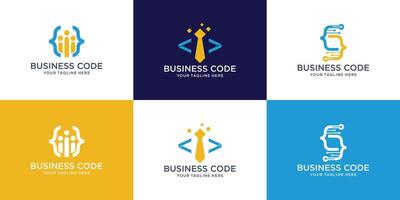 Set of Coding logo template, Modern code logo for programmer with business man, tie, technology concept. vector