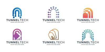 Set of Creative Tunnel logo with technology concept design template premium collection for business of company. vector