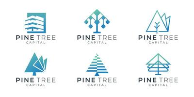 set collection of pine tree logo design template inspiration. modern minimalist tree, pine linear style concept. vector