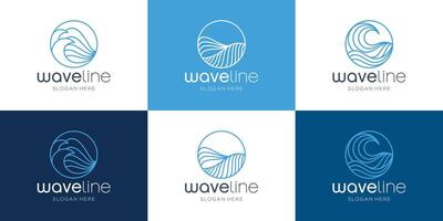 Collection of ocean wave logo line style with circle shape design. set of wave line logo inspiration vector