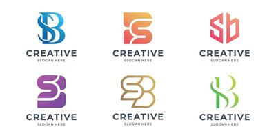 conjunto de logos letra s y b. inicial letra degradado color inspiración. resumen monograma logos colección vector