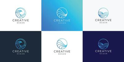 conjunto de olas línea logo diseño modelo inspiración. colección de Oceano ola línea estilo con circulo forma diseño. vector