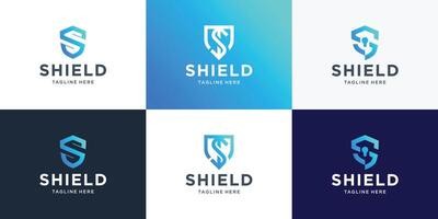 Collection of shield design logos with initial letter S negative space design inspiration. vector