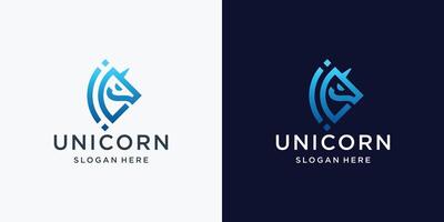 minimalist geometry line unicorn logo design inspiration, premium symbol unicorn vector template.