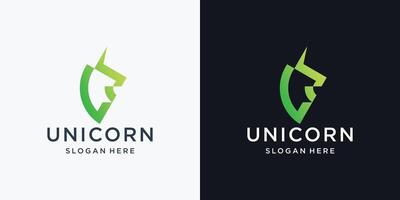 Creative Minimalist Unicorn logo design inspiration with gradient color branding. vector