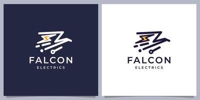 minimalist geometry falcon logo design with electrics line art style inspiration. vector