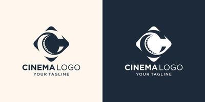 Initial Letter C Movie Logo Design Template with film strips in negative space concept. vector