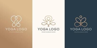 minimalist geometry infinity yoga logo set design. inspiration yoga logo with golden color branding line art style. vector