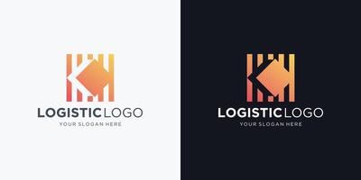 simple of logistics logo with square concept and arrow in negative space shape design. vector