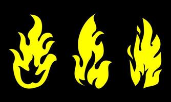 Set Hand drawn of Fire flame icon symbol. isolated on black background. vector illustration