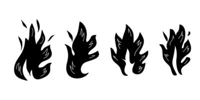 Set Hand drawn of Fire flame icon symbol. isolated on white background. vector illustration