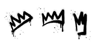 collection of Spray painted graffiti crown sign in black over white. Crown drip symbol. isolated on white background. vector illustration