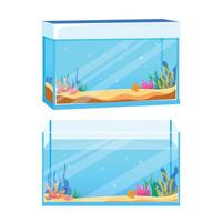 Two large rectangular aquarium empty aquarium with algae vector illustration in cartoon style