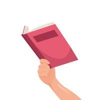 mano con un libro. leyendo pasatiempo concepto. ilustración, vector