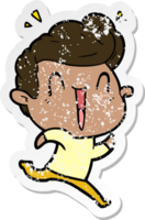 distressed sticker of a cartoon excited man png