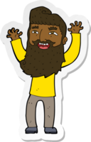 sticker of a cartoon happy bearded man waving arms png