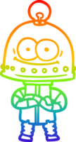 rainbow gradient line drawing of a happy carton robot with light bulb png