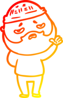 warm gradient line drawing of a cartoon worried man with beard png