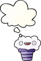 cartoon cupcake with thought bubble in smooth gradient style png