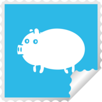 square peeling sticker cartoon of a fat pig png