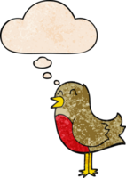 cartoon bird with thought bubble in grunge texture style png