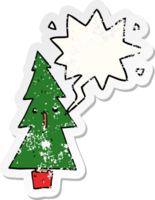 cartoon christmas tree with speech bubble distressed distressed old sticker png