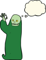 cartoon waving halloween ghoul with thought bubble png